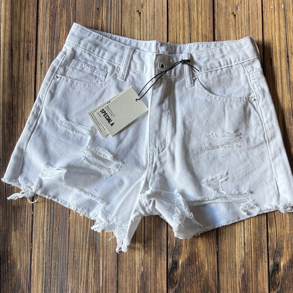 NWT Special A White Distressed Denim Shorts S